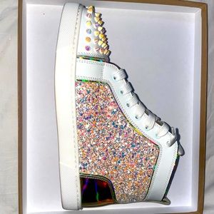 Christian Louboutin LOU SPIKES WOMAN FLAT CALF/GLIT GEMS/SP